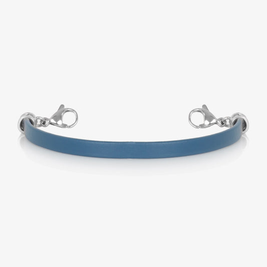 Navy blue leather medical ID bracelet with silver lobster clasps