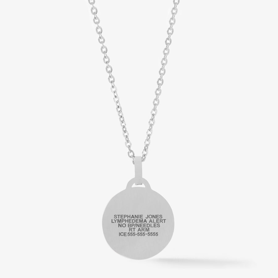 Custom laser engraved silver medical ID necklace pendant