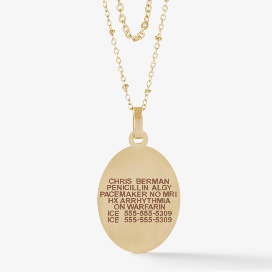 Premium Laser Engraved Oval Necklace in 12k Gold.