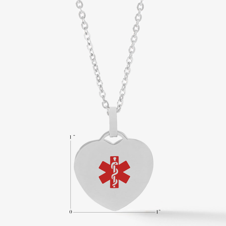 Measurement illustration of heart pendant with red medical symbol