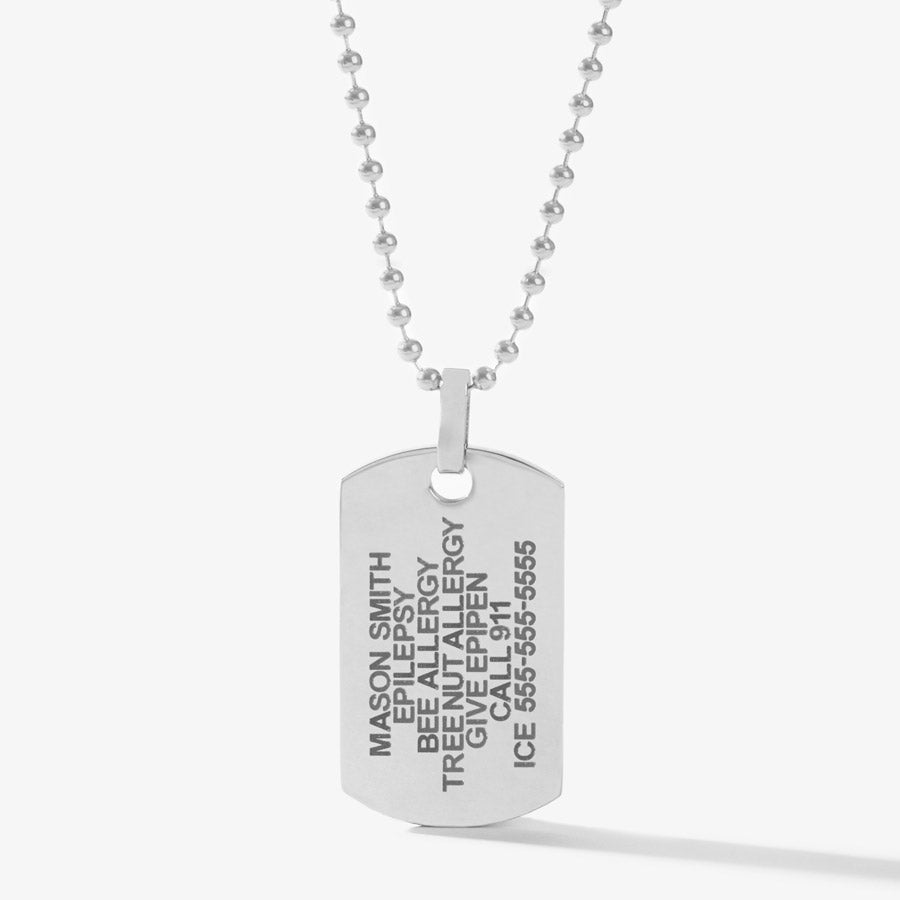 Custom laser engraved stainless steel medical ID dog tag necklace