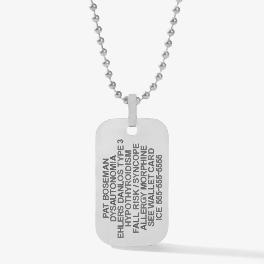 Custom laser engraved medical ID alert dog tag necklace with stainless steel ball chain