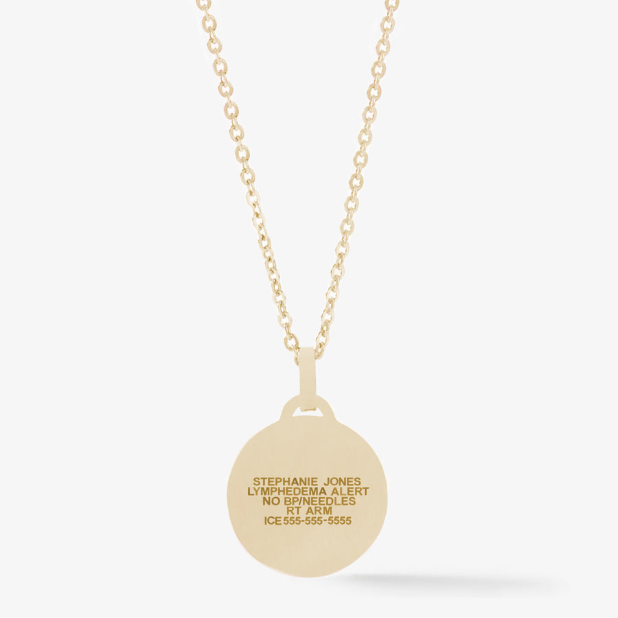 Custom laser engraved gold medical ID necklace pendant