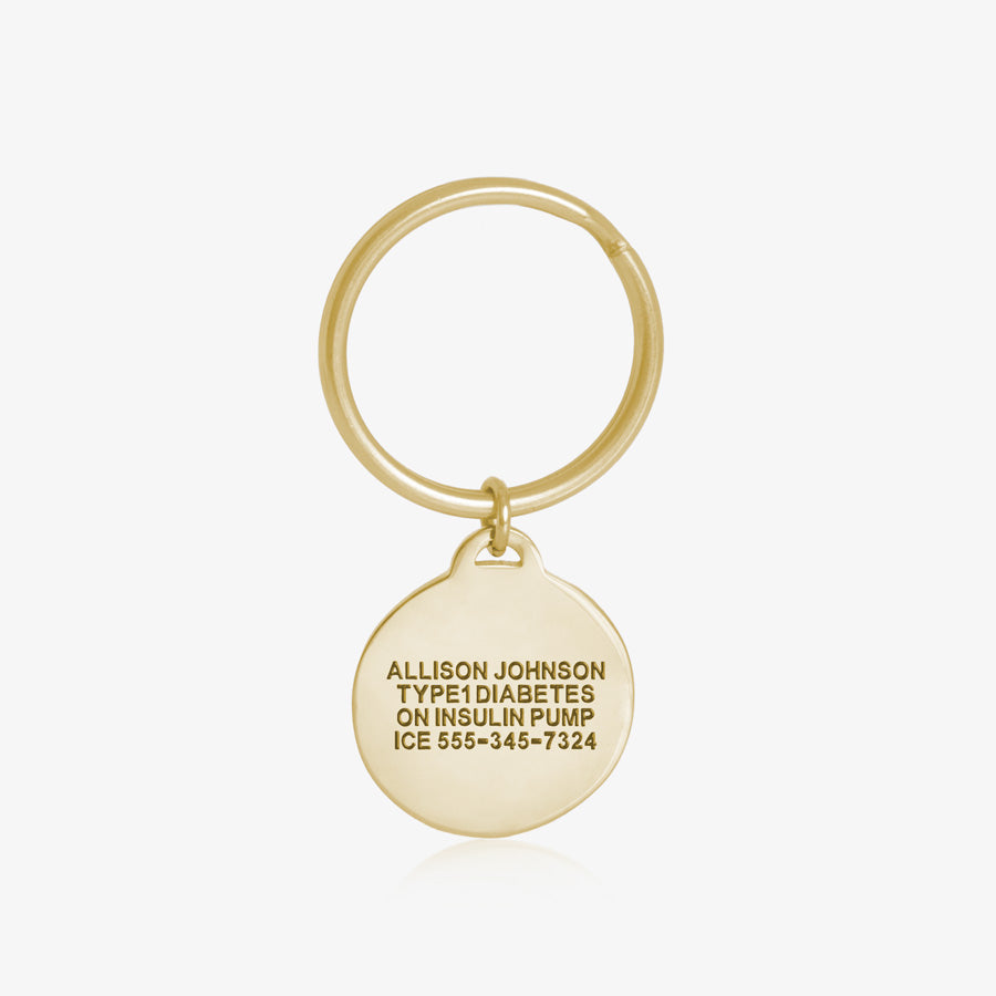 Custom engraved circle gold medical ID key chain with gold key ring