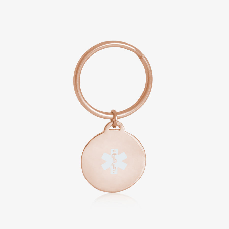 Rose gold circle medical ID pendant key chain with rose gold key ring